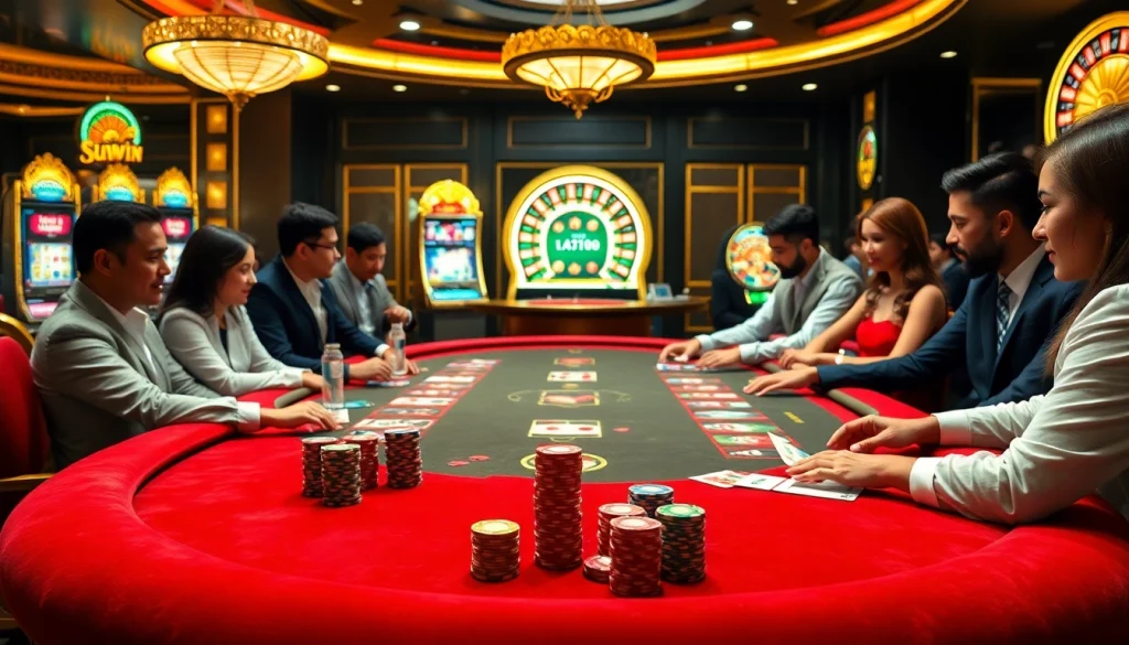 Exciting players enjoying a game at the Sunwin casino table, filled with action and luxury.