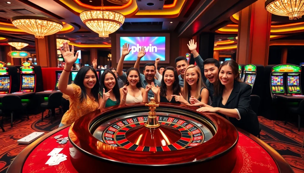 Experience thrilling wins with phwin at an upscale casino, featuring vibrant games and excited players.