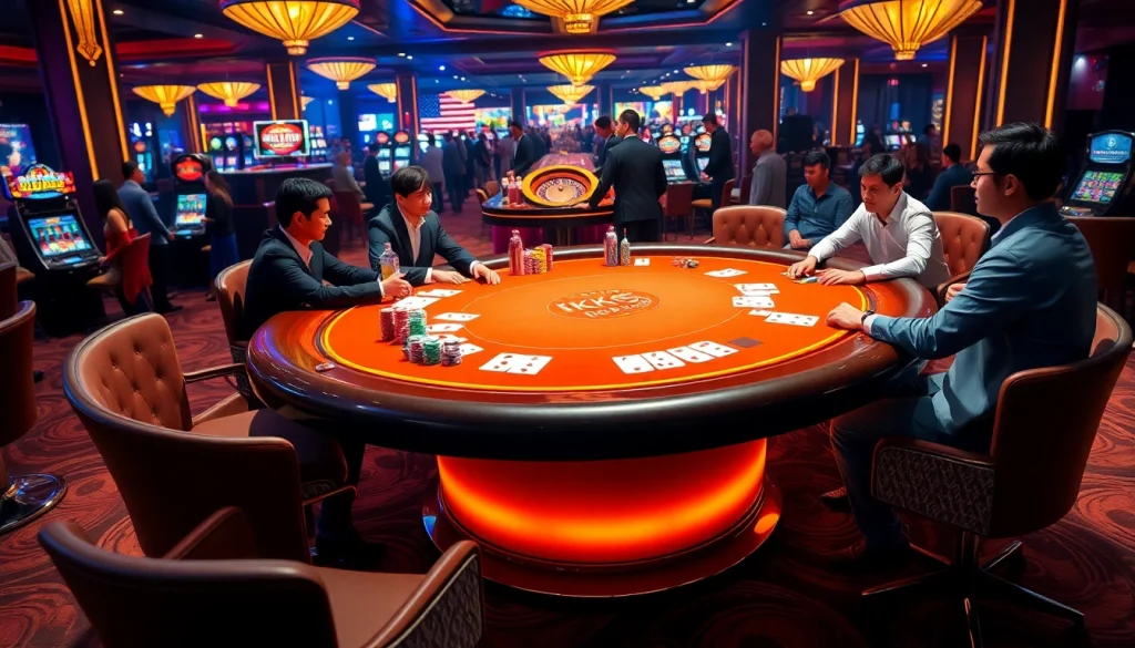 Experience the thrill of KK55 poker at a casino table with vibrant colors and professional players.