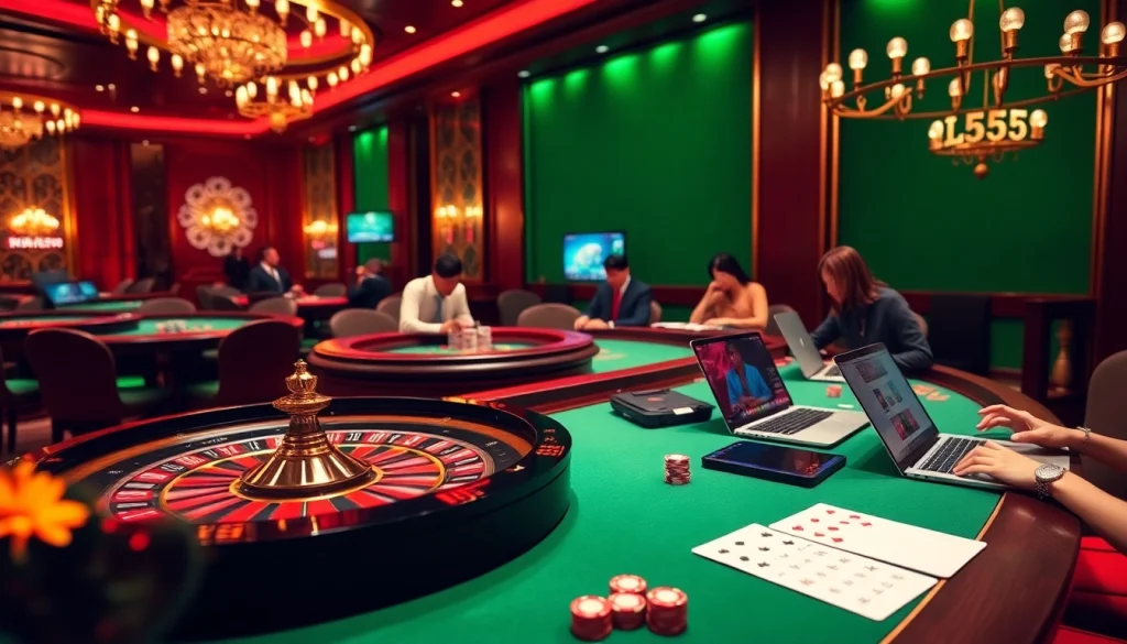 Experience the thrill of gambling at Nhà cái BL555 with casino tables, chips, and online betting.