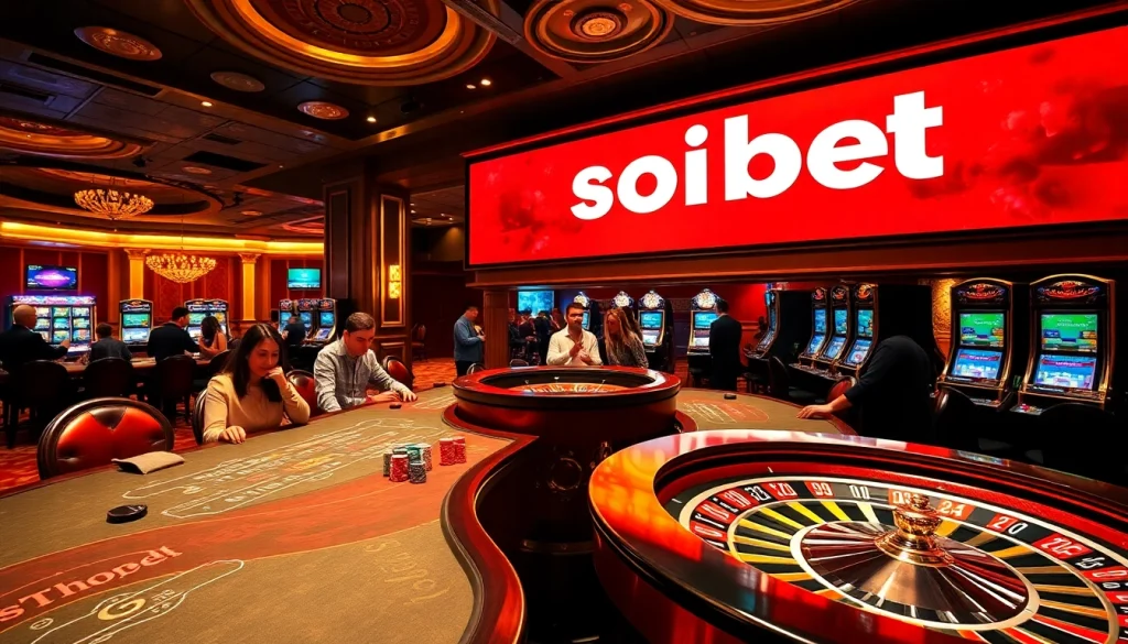 Players enjoying a thrilling gaming experience at soibet casino, showcasing vibrant tables and machines.