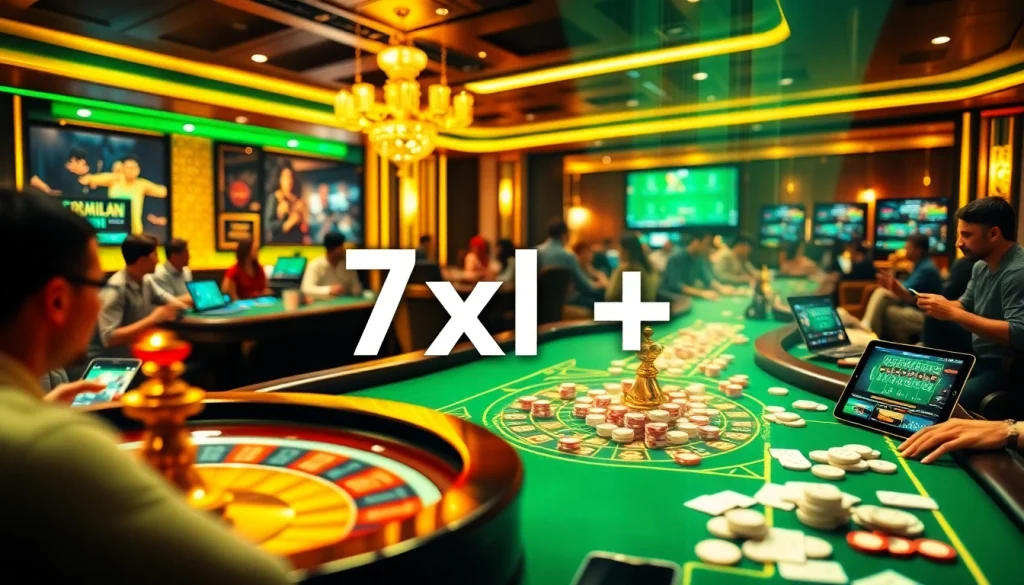 Engaging gambling scene showcasing players enjoying games on 7xl להורדה in a luxurious casino.