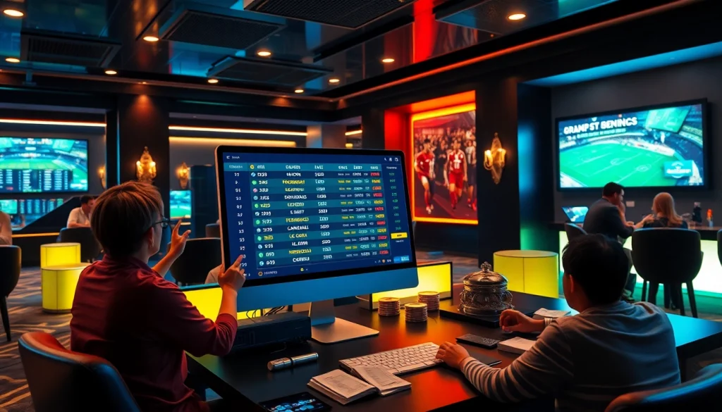 Engaging scene featuring เทคนิคแทงบอล on a sleek online betting platform with betting slips and statistics.