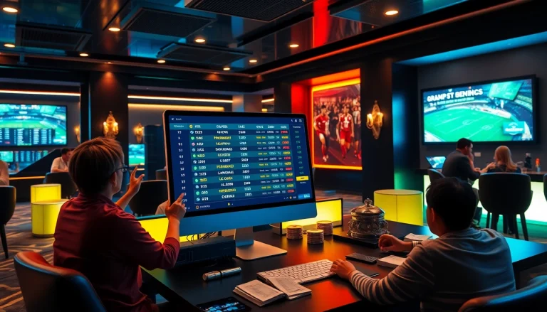 Engaging scene featuring เทคนิคแทงบอล on a sleek online betting platform with betting slips and statistics.
