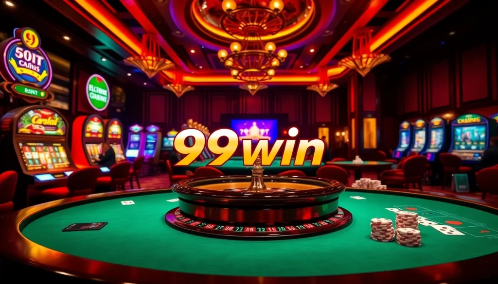 The vibrant casino scene featuring players at the roulette table, capturing the excitement of 99win cc betting experiences.