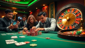 Players revel in casino gaming action at https://rr88co.net/, showcasing poker tables and roulette excitement.