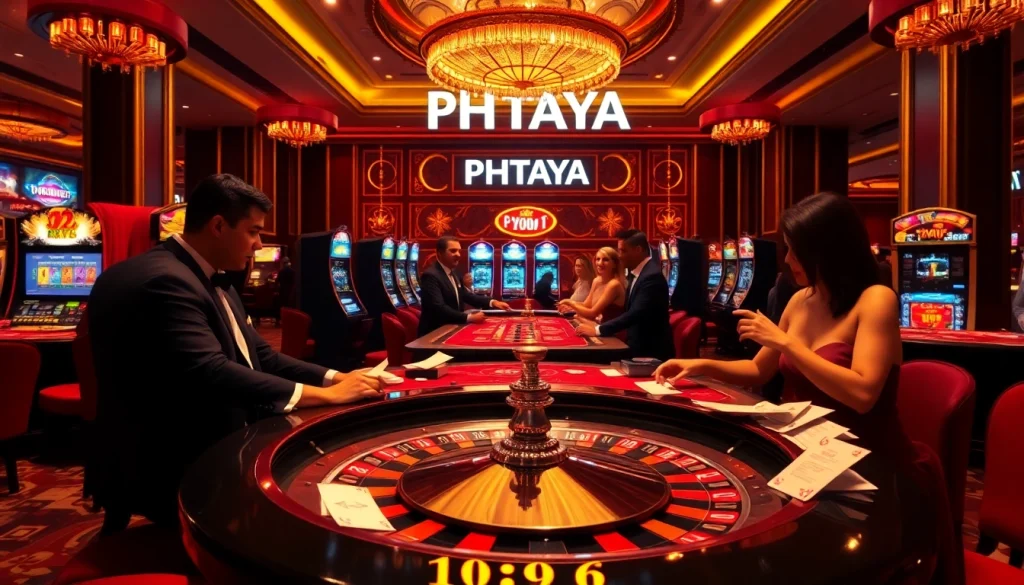 PHTAYA players enjoying high-stakes poker in an upscale casino atmosphere.