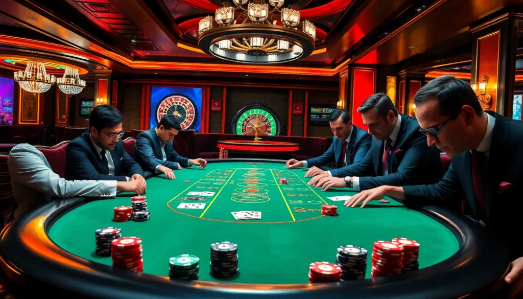 Engaging poker players at Gemwin blog's exciting casino scene with vibrant colors.