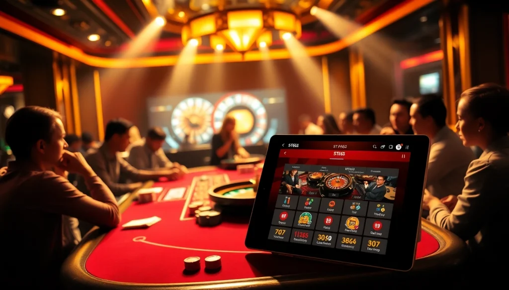 Players enjoying high-stakes poker at ST666 casino, showcasing vibrant action and excitement.