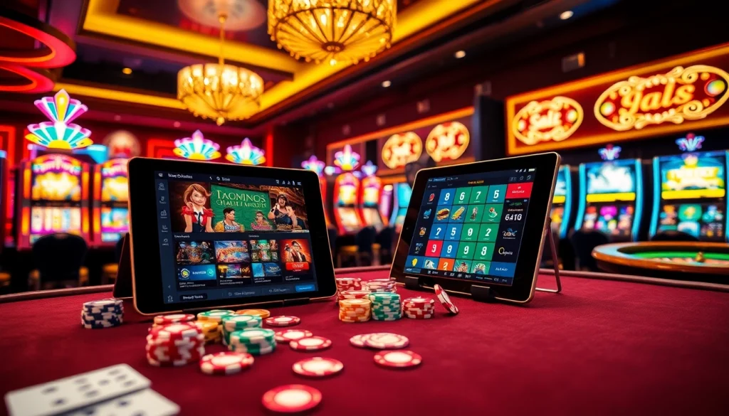 Experience the excitement of gambling at 24kclub with vibrant casino tables, chips, and slot machines.
