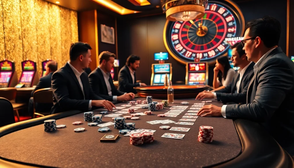 BJ388 gaming table with vibrant cards and chips, conveying excitement in a luxury casino.
