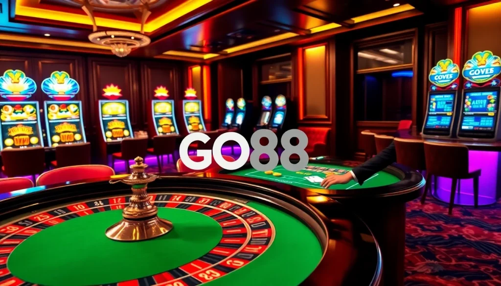 Players enjoying a game of roulette at GO88 casino, surrounded by vibrant energy and professional dealers.