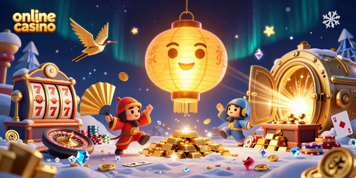 Experience the thrill of an online casino with sparkling treasures and vibrant characters in this 3D illustration.